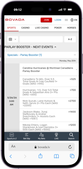 Bovada sports betting homepage