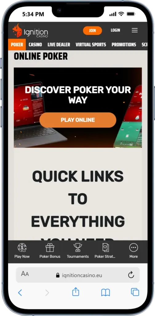 Ignition Casino - top instant withdrawal casino on mobile