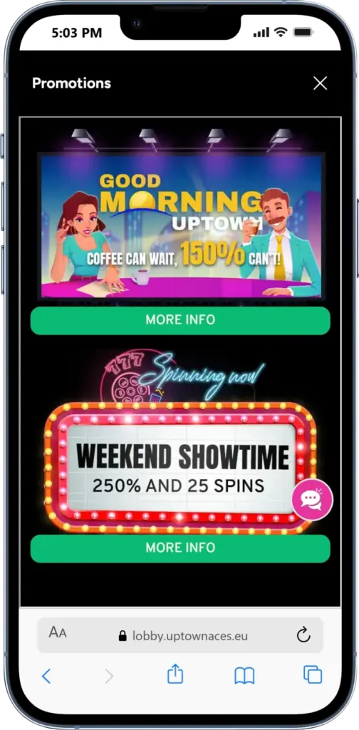 UpTown Aces - top online casino for ongoing promos