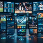Comparison of multiple sports betting platforms with odds and sports action displayed on digital devices