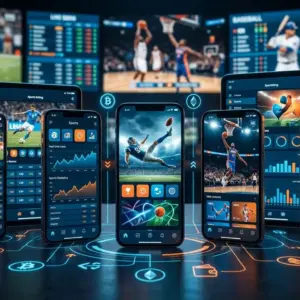 Comparison of multiple sports betting platforms with odds and sports action displayed on digital devices
