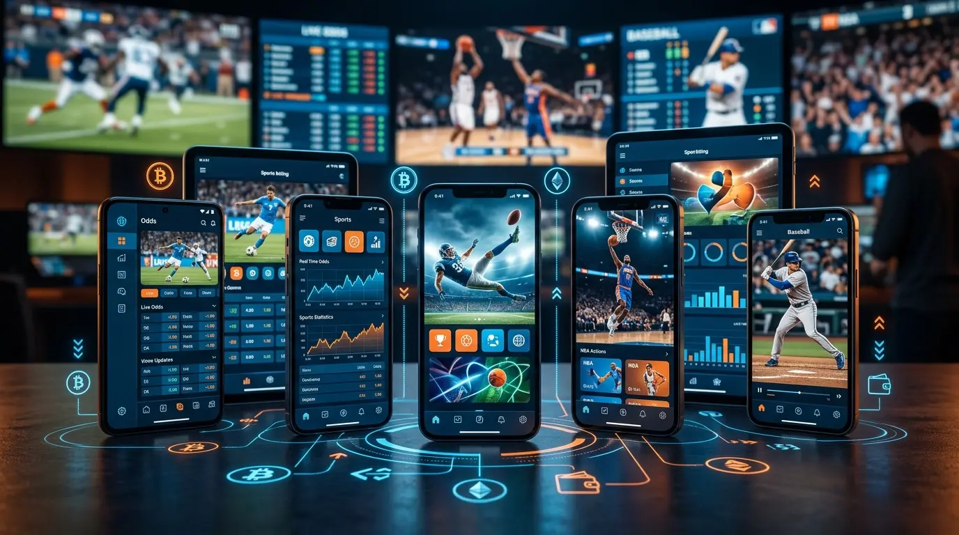Comparison of multiple sports betting platforms with odds and sports action displayed on digital devices
