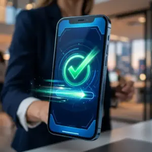 Fast online casino withdrawal processing with confirmation checkmark on digital interface