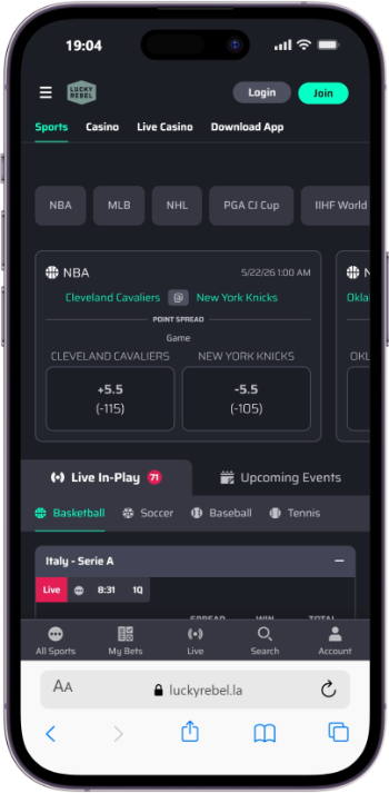 Lucky Rebel sports betting homepage