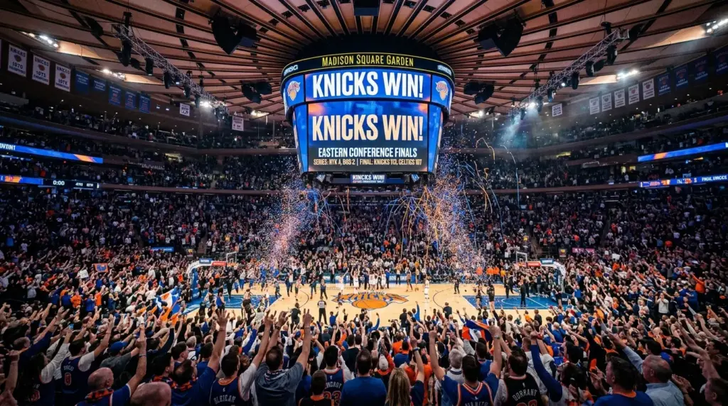 Madison Square Garden erupts as Knicks fans celebrate reaching the NBA Finals