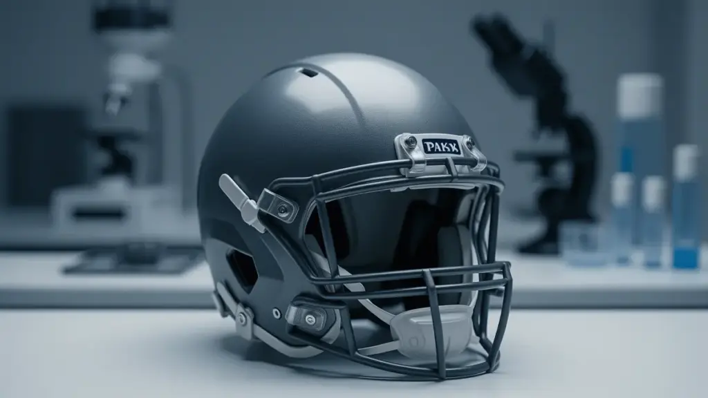 NFL football helmet in medical research laboratory symbolizing brain health and CTE studies