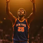 Karl-Anthony Towns celebrating during Knicks 2026 championship playoff run with record plus-minus performance