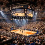 Madison Square Garden packed with fans during historic NBA Finals game with presidential attendance