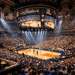 Madison Square Garden packed with fans during historic NBA Finals game with presidential attendance