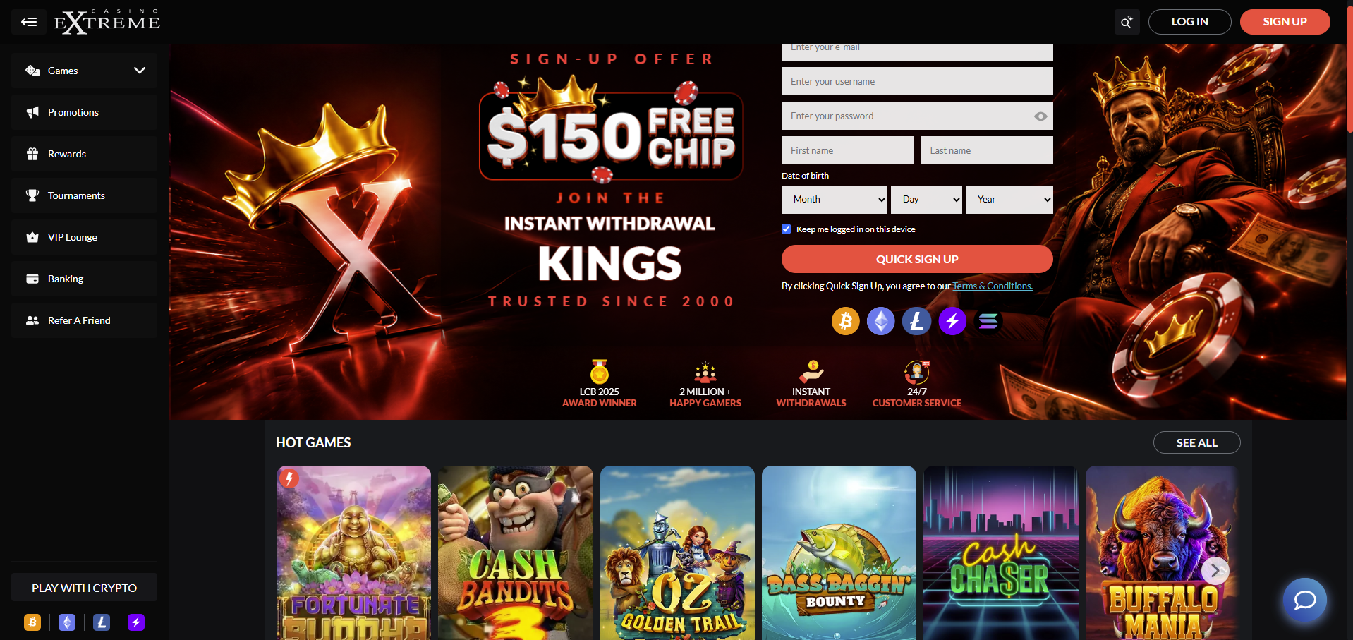 Extreme Casino - homepage screenshot on desktop