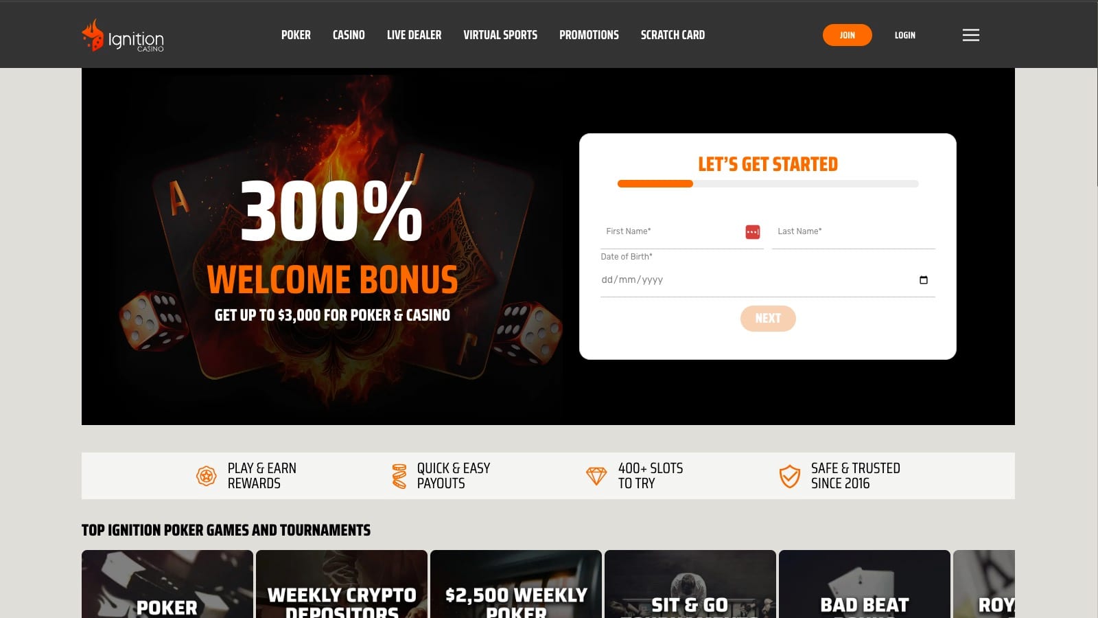 Ignition Casino review screenshot US desktop