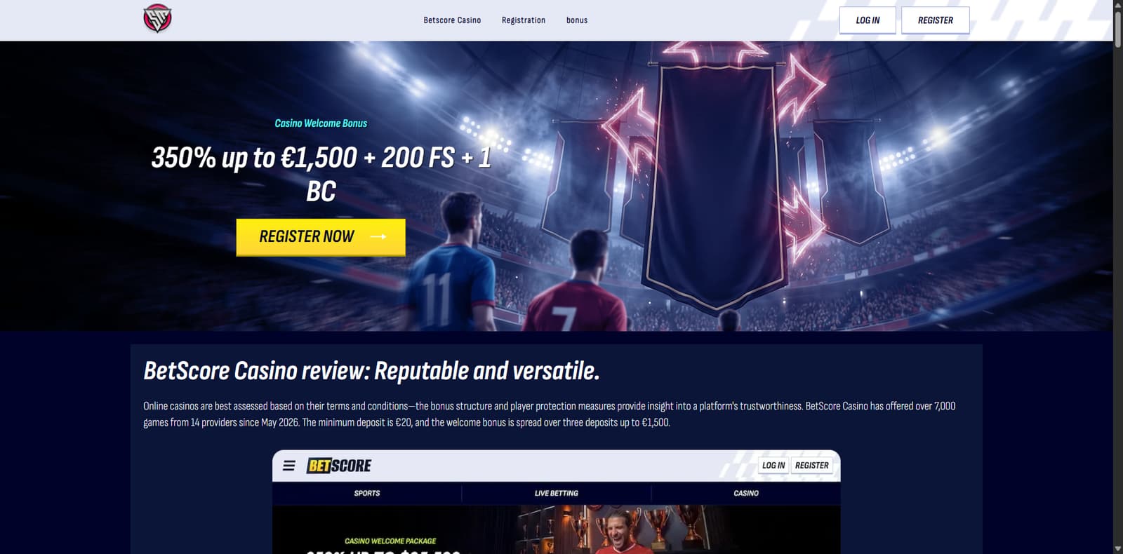 Betscore review screenshot CA desktop