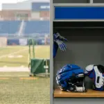 New York Giants football equipment left beside an empty practice-field locker after a reported roster change