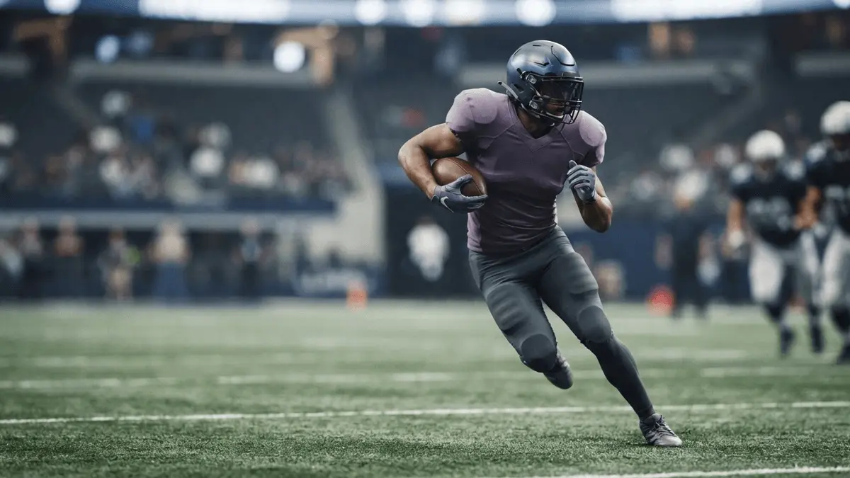 Quarterback escapes the pocket and runs with the football in a stadium